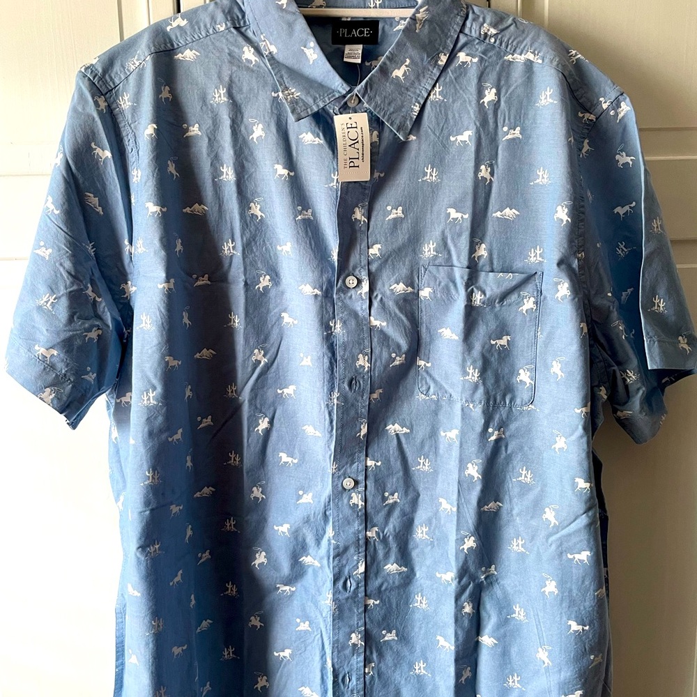 Denim printed men’s button down shirt
